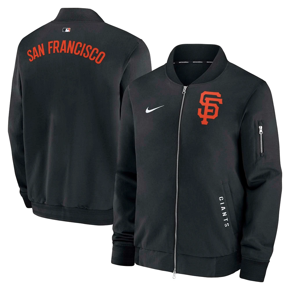 Men's Nike Black San Francisco Giants Authentic Collection Dugout Relaxed Full-Zip Bomber Jacket