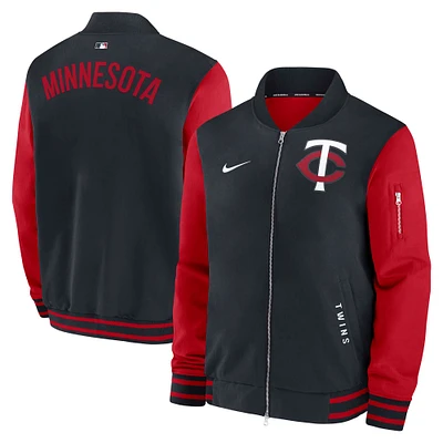 Men's Nike Navy/Red Minnesota Twins Authentic Collection Dugout Relaxed Full-Zip Bomber Jacket