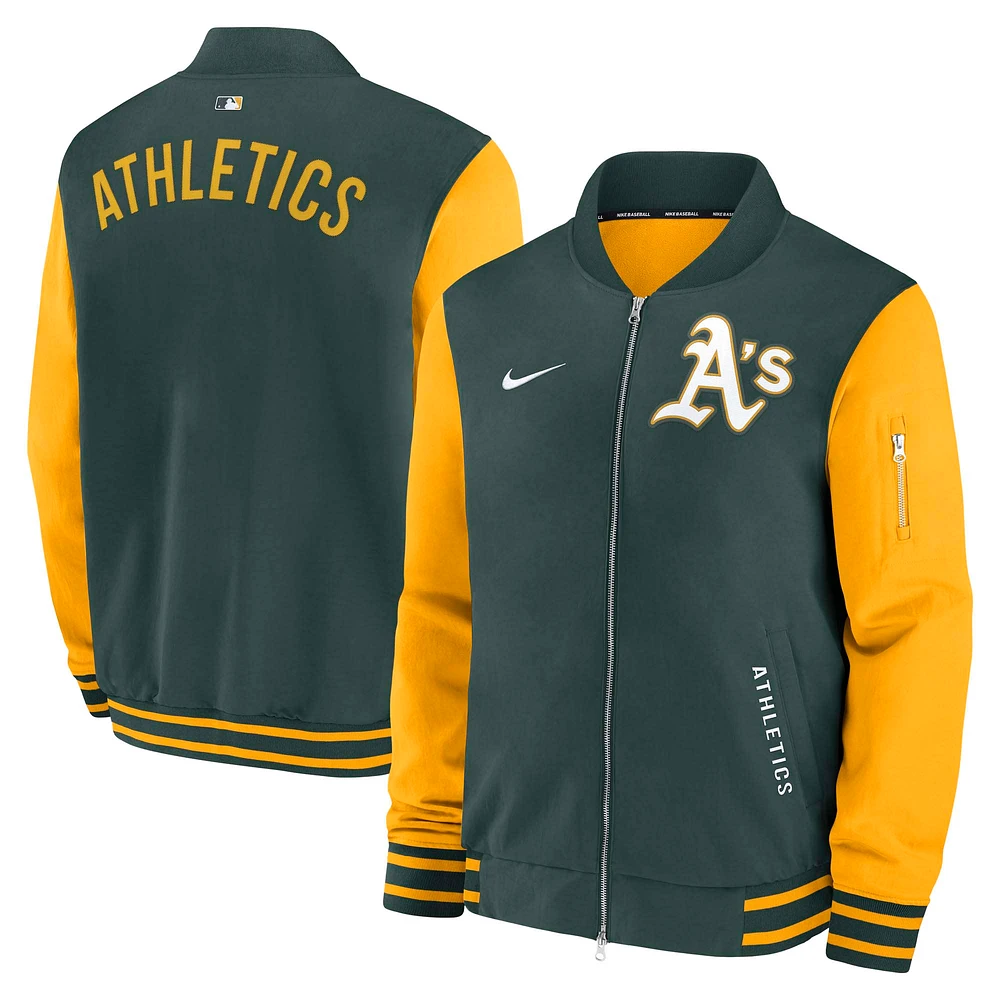 Men's Nike Green/Gold Athletics Authentic Collection Dugout Relaxed Full-Zip Bomber Jacket