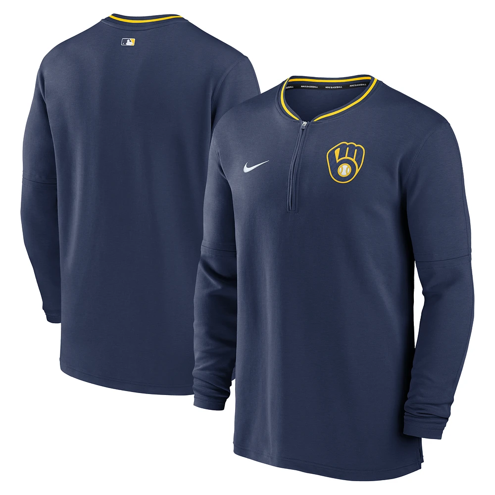 Men's Nike Navy Milwaukee Brewers Authentic Collection Performance Half-Zip Top