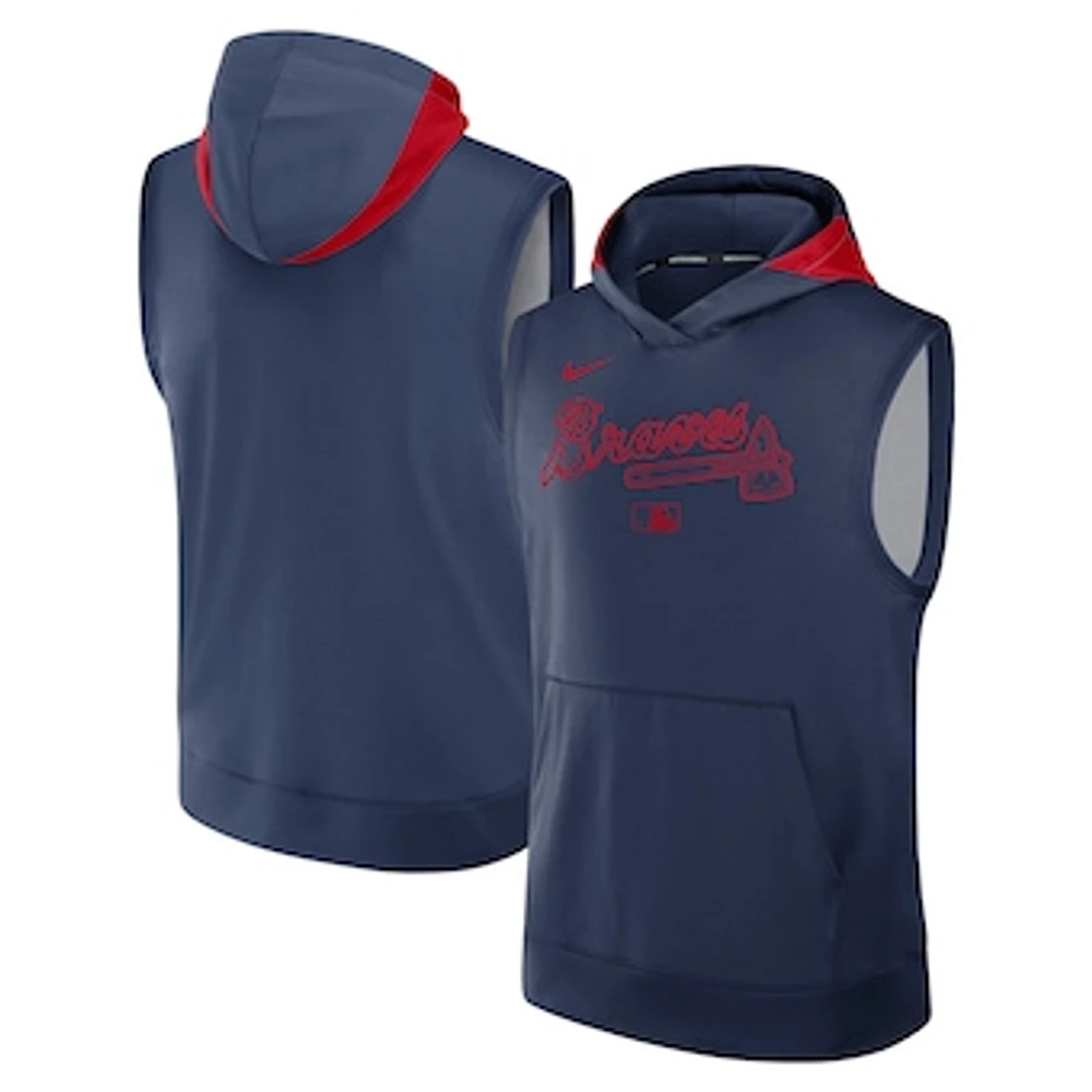 Men's Nike Navy Atlanta Braves Authentic Collection Performance Sleeveless Pullover Hoodie