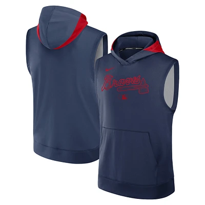 Men's Nike Navy Atlanta Braves Authentic Collection Performance Sleeveless Pullover Hoodie