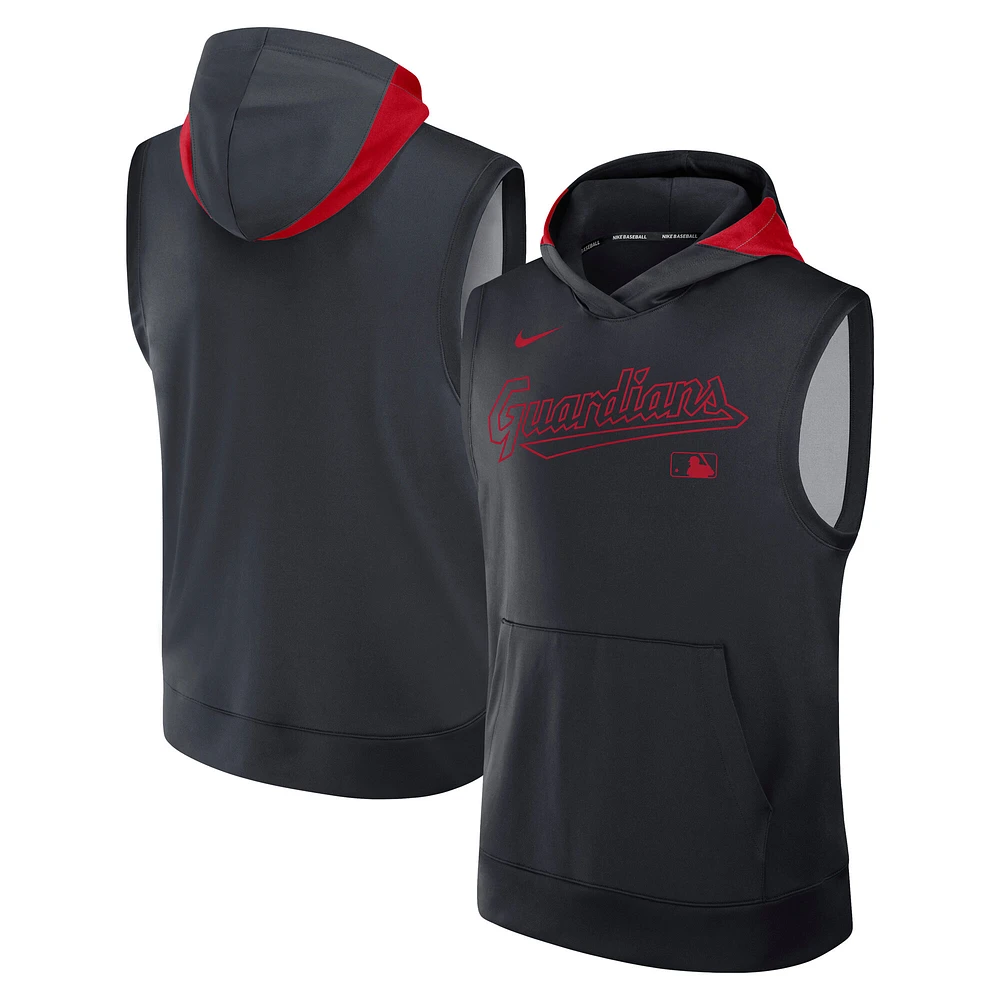 Men's Nike Navy Cleveland Guardians Authentic Collection Dri-FIT Sleeveless Hoodie