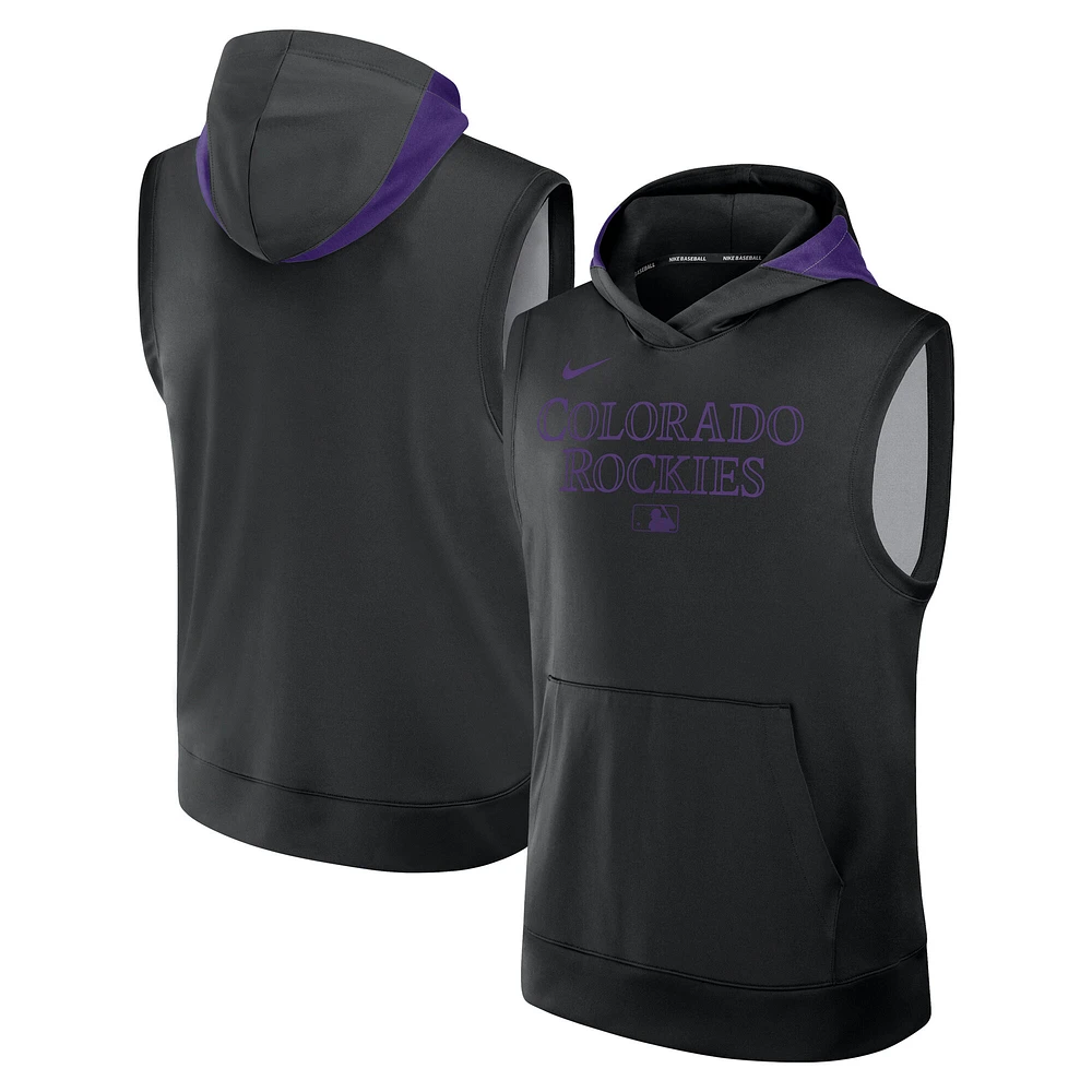 Men's Nike Black Colorado Rockies Authentic Collection Dri-FIT Sleeveless Hoodie