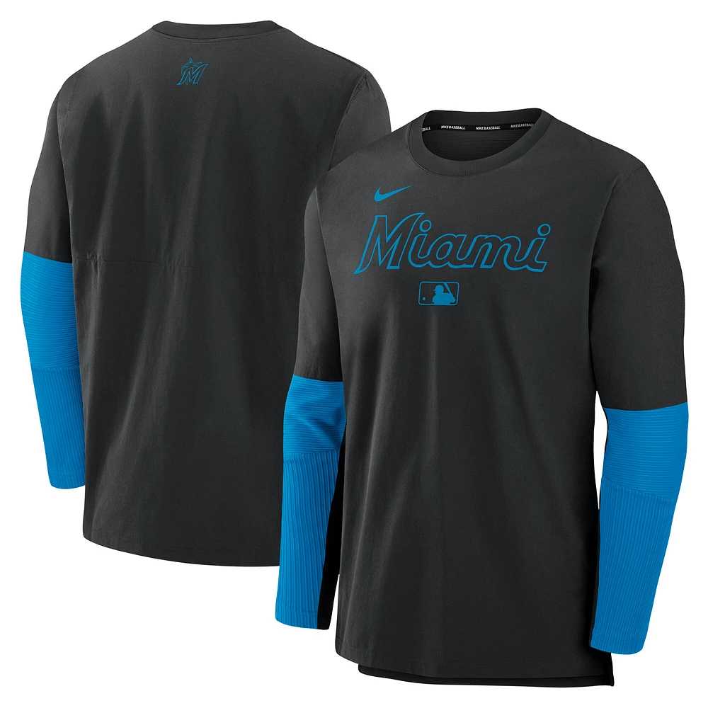 Men's Nike Black/Blue Miami Marlins Authentic Collection Player Dri-FIT Lightweight Pullover