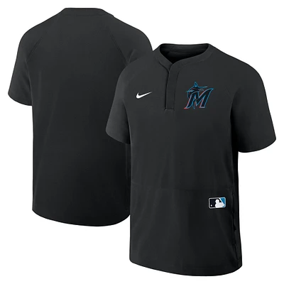 Men's Nike Black Miami Marlins Authentic Collection Raglan Short Sleeve Windshirt