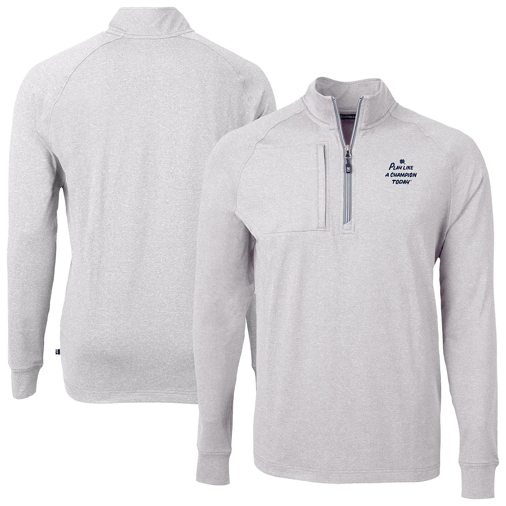 Men's Cutter & Buck Heather Gray Notre Dame Fighting Irish Play Like A Champion Today Adapt Eco Knit Quarter-Zip Sweatshirt