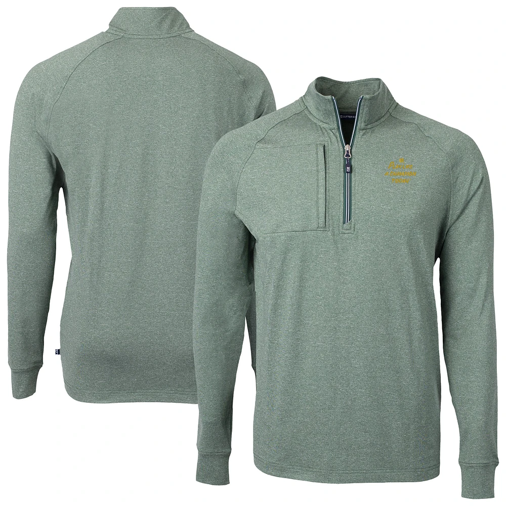 Men's Cutter & Buck Heather Green Notre Dame Fighting Irish Play Like A Champion Today Adapt Eco Knit Quarter-Zip Sweatshirt