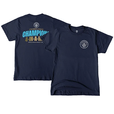 Youth 1863FC Navy Manchester City Four-Time Consecutive Premier League Champions Lockup T-Shirt