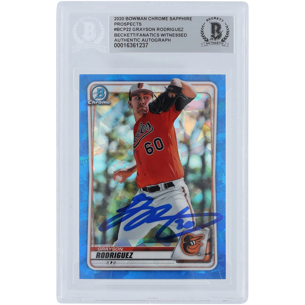 Grayson Rodriguez Baltimore Orioles Autographed 2020 Bowman Chrome Prospects Sapphire #BCP-22 Beckett Fanatics Witnessed Authenticated / Card