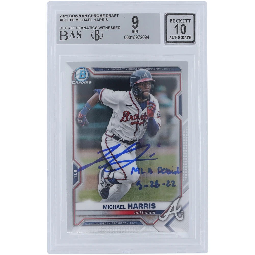 Michael Harris II Atlanta Braves Autographed 2021 Bowman Draft Chrome #BDC-86 Beckett Fanatics Witnessed Authenticated 9/10 Card with "MLB Debut 5-28-22" Inscription