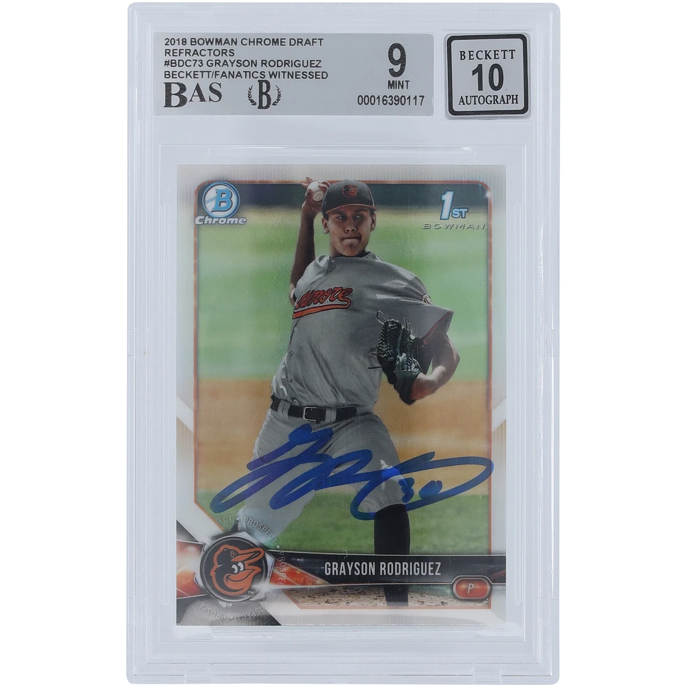 Grayson Rodriguez Baltimore Orioles Autographed 2018 Bowman Draft Chrome Refractors #BDC-73 Beckett Fanatics Witnessed Authenticated 9/10 Card