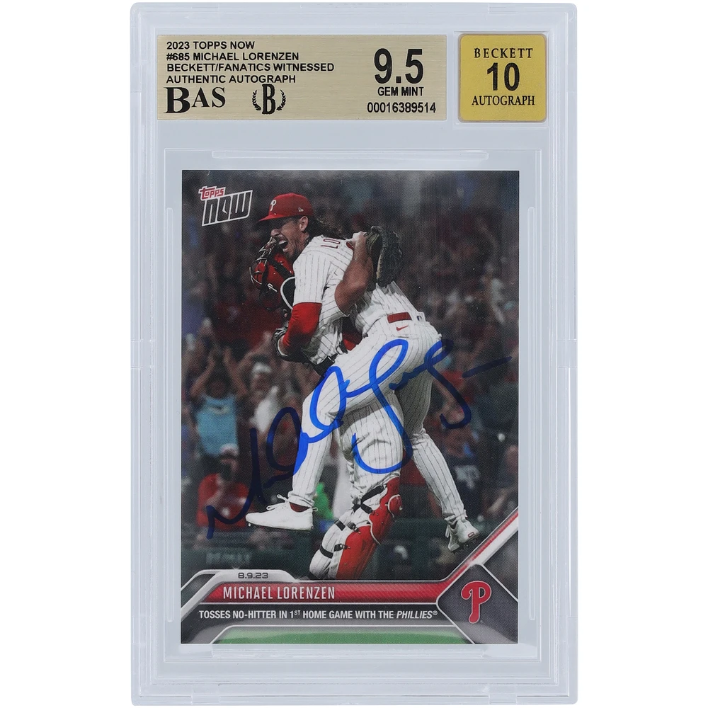 Michael Lorenzen Philadelphia Phillies Autographed 2023 Topps Now Tosses No-Hitter #685 Beckett Fanatics Witnessed Authenticated / Card