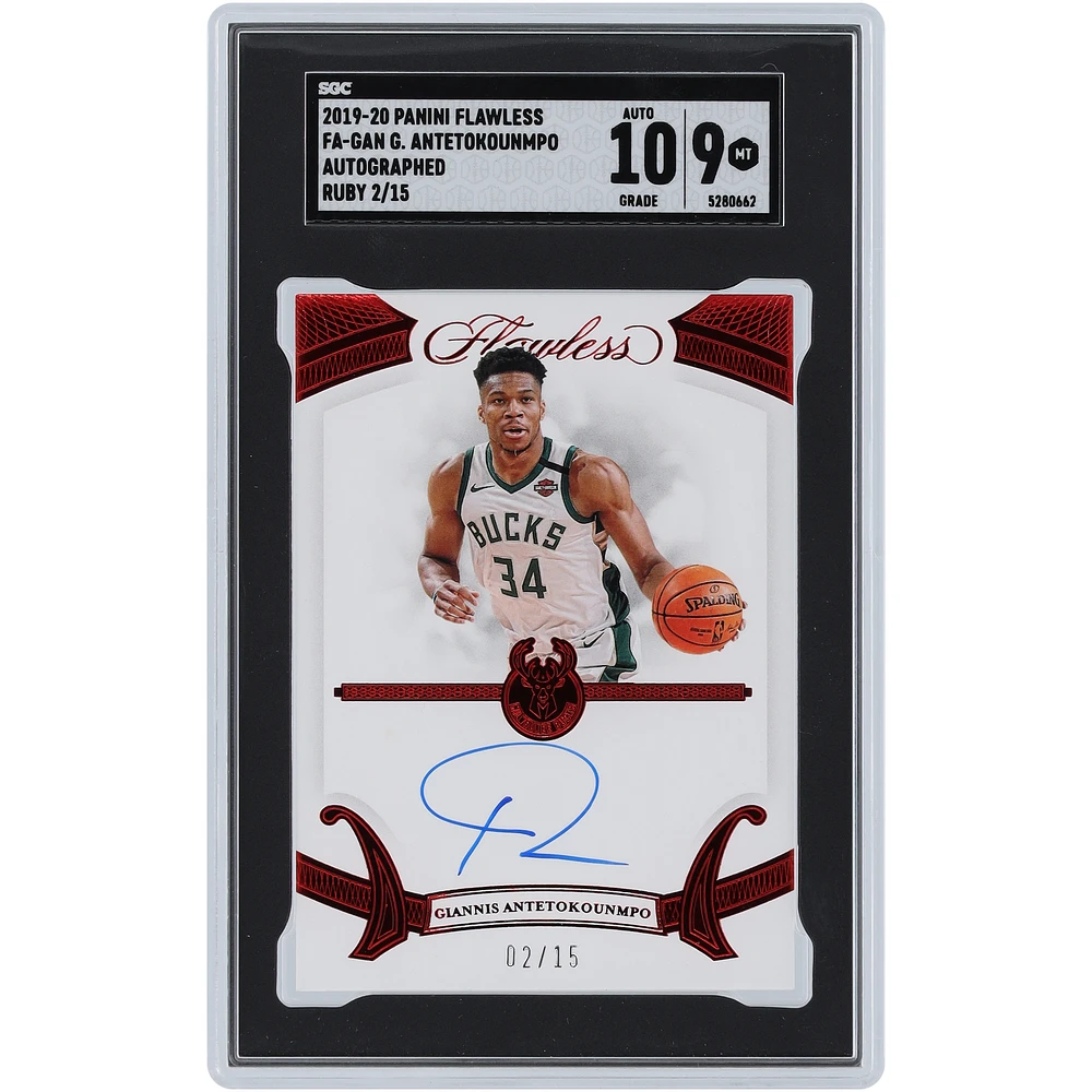 Giannis Antetokounmpo Milwaukee Bucks Autographed 2019-20 Panini Flawless Ruby #FA-GAN #2/15 SGC Authenticated 9/10 Card