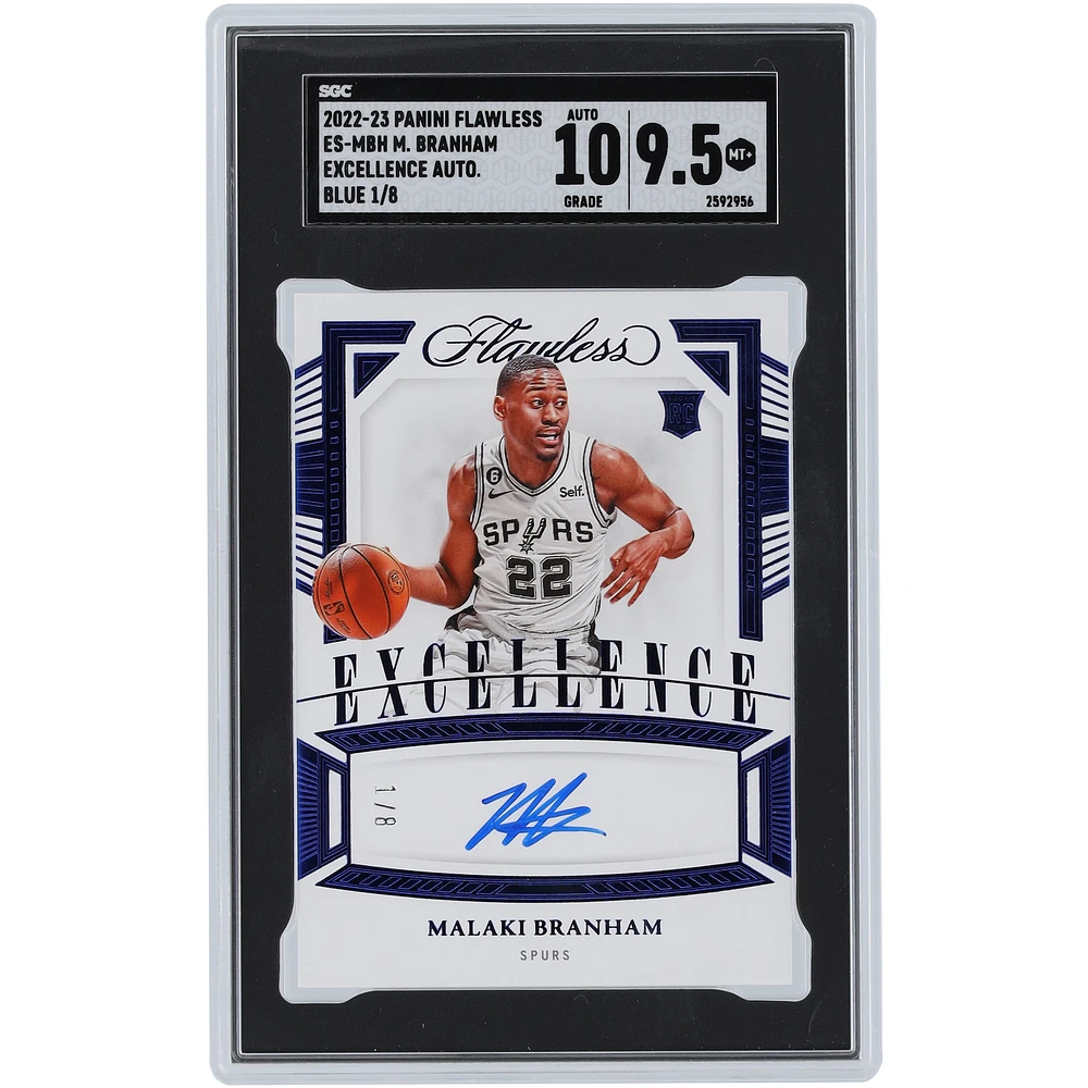 Malaki Branham San Antonio Spurs Autographed 2022-23 Panini Flawless Excellence Blue #ES-MBH #1/8 SGC Authenticated 9.5/10 Rookie Card