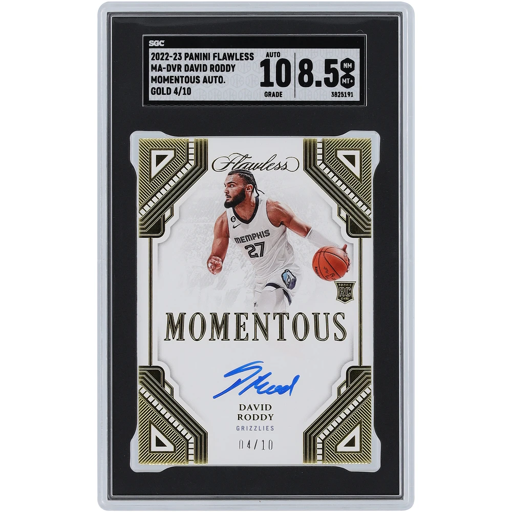 David Roddy Memphis Grizzlies Autographed 2022-23 Panini Flawless Momentous Gold #MA-DVR #4/10 SGC Authenticated 8.5/10 Rookie Card