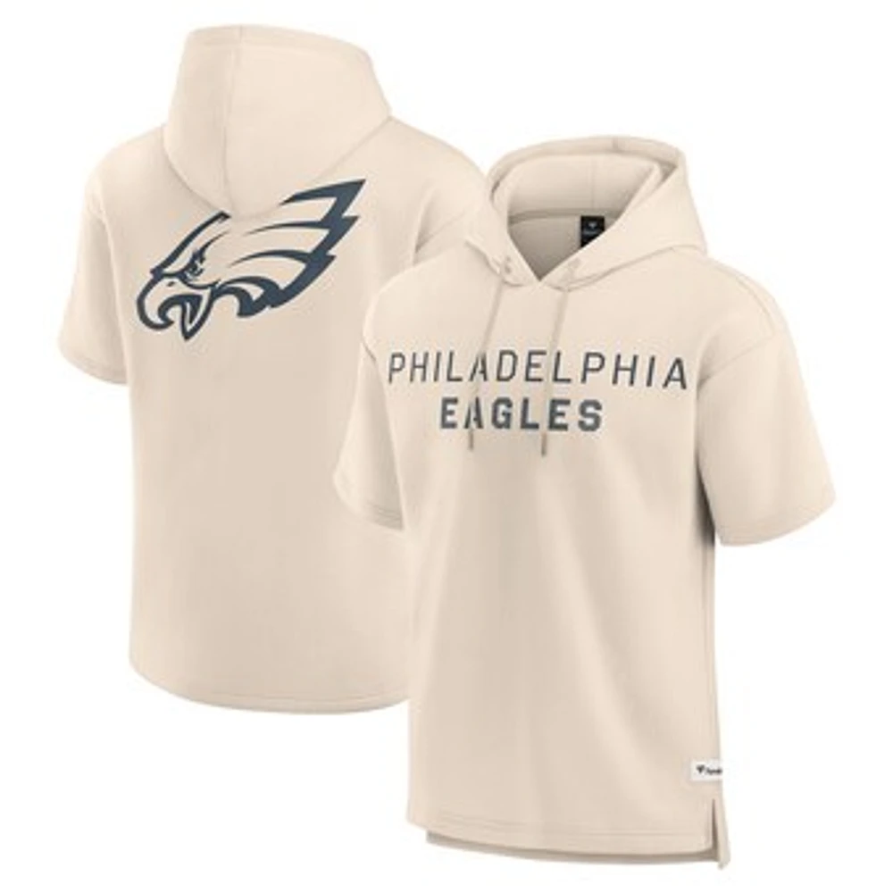Men's Fanatics Cream Philadelphia Eagles Elements Future Ground Lettering Short Sleeve Pullover Hoodie