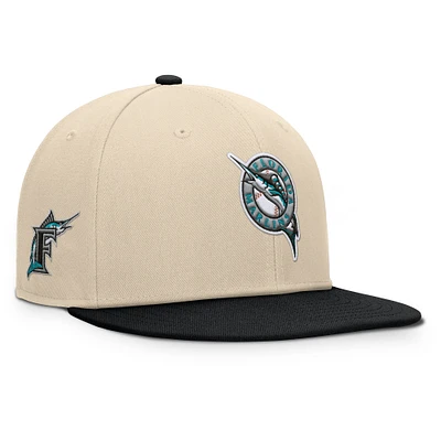 Men's Fanatics Natural/Black Florida Marlins Cooperstown Collection Bounder Snapback Hat