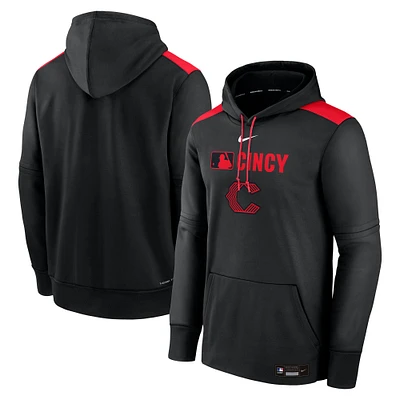 Men's Nike Black Cincinnati Reds Authentic Collection City Connect Therma Pullover Hoodie