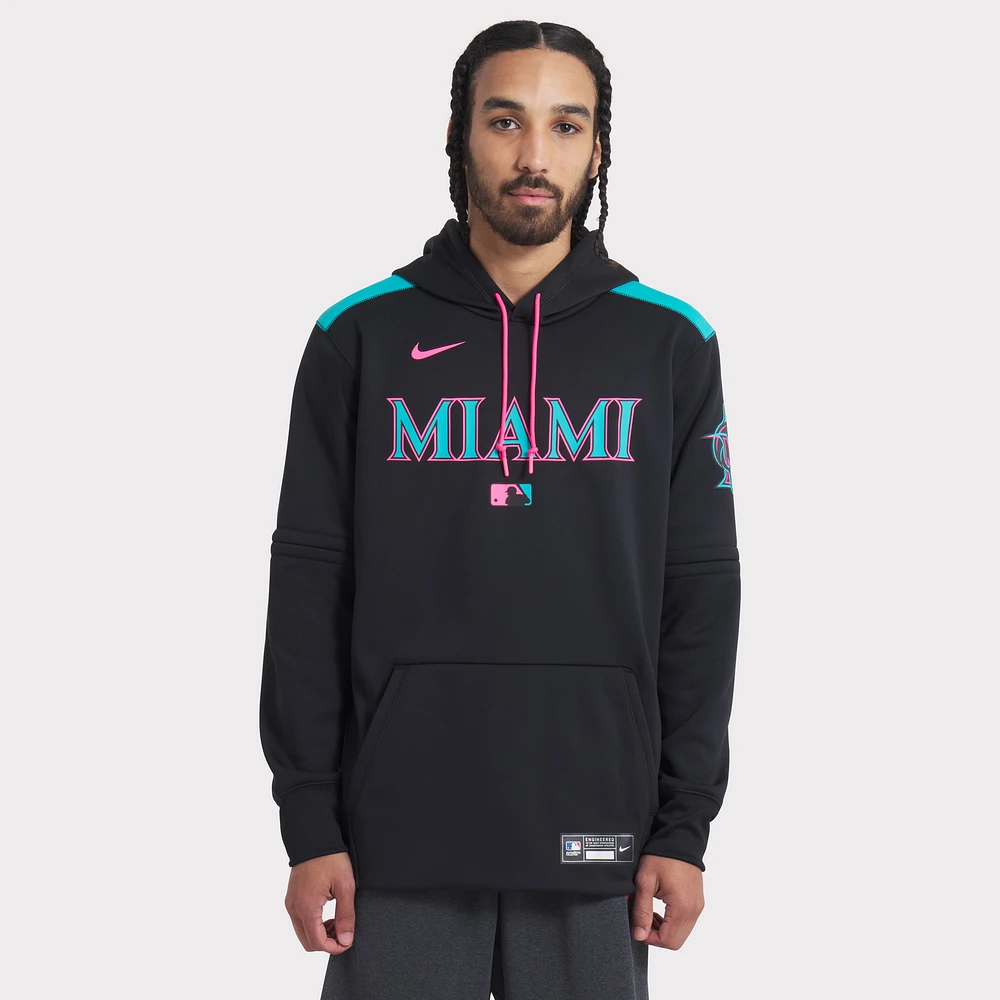 Men's Nike Black Miami Marlins 2025 City Connect Authentic Collection Therma Pullover Hoodie