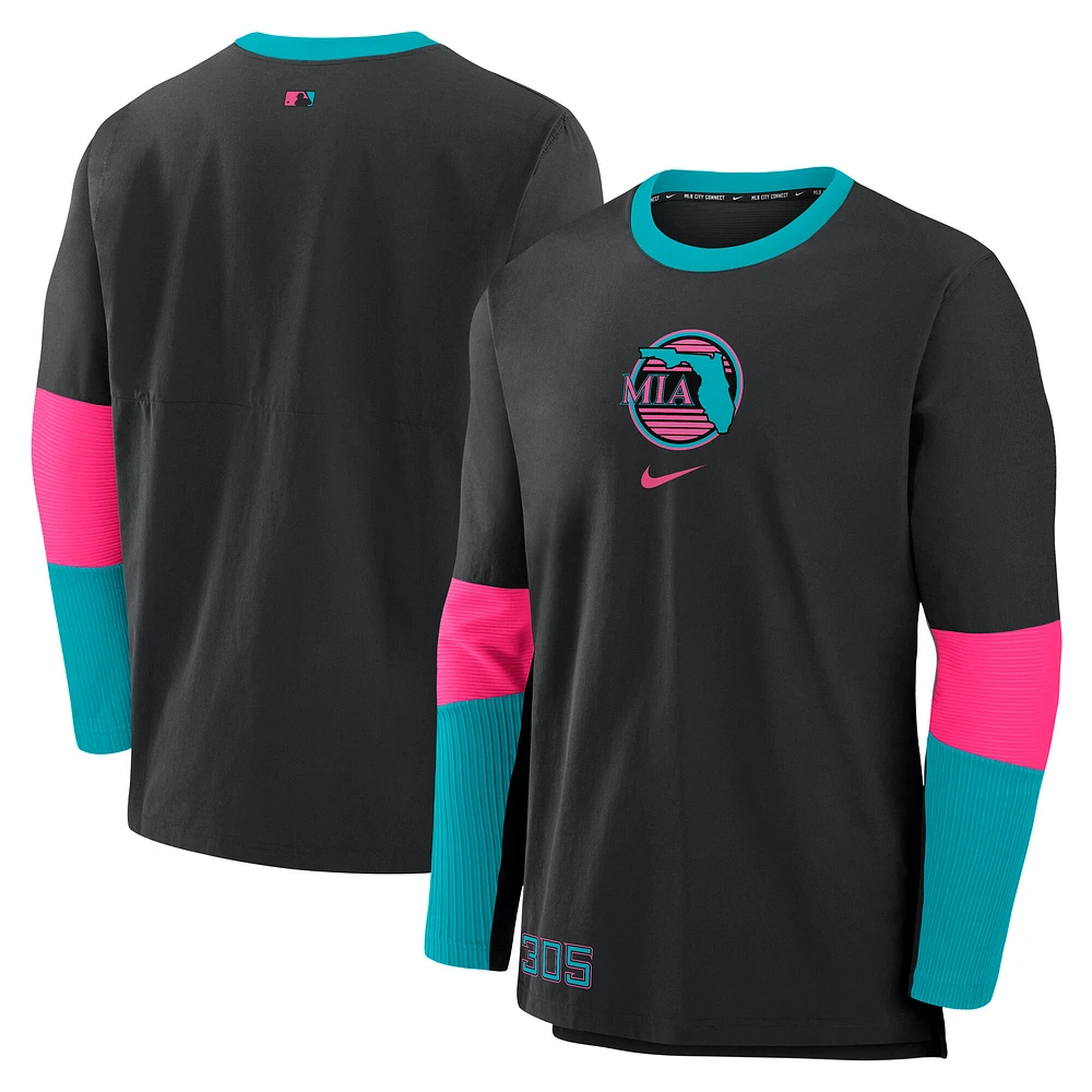 Men's Nike Black Miami Marlins 2025 City Connect Authentic Collection Player Dri-FIT Lightweight Pullover