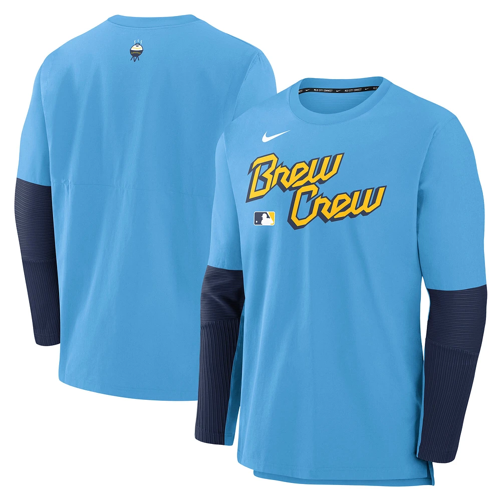 Men's Nike Light Blue Milwaukee Brewers 2025 City Connect Authentic Collection Player Dri-FIT Lightweight Pullover