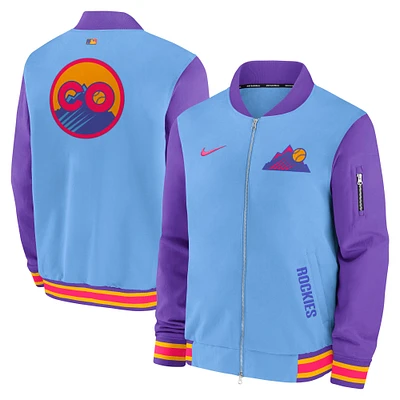 Men's Nike Light Blue/Purple Colorado Rockies 2025 City Connect Authentic Collection Full-Zip Bomber Jacket