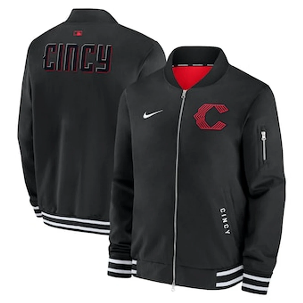 Men's Nike Black Cincinnati Reds Authentic Collection City Connect Full-Zip Bomber Jacket