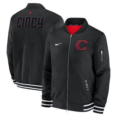 Men's Nike Black Cincinnati Reds Authentic Collection City Connect Full-Zip Bomber Jacket