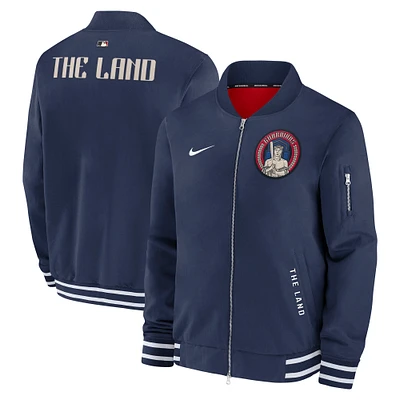 Men's Nike Navy Cleveland Guardians Authentic Collection City Connect Full-Zip Bomber Jacket