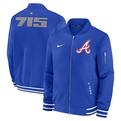 Men's Nike Royal Atlanta Braves Authentic Collection City Connect Full-Zip Bomber Jacket