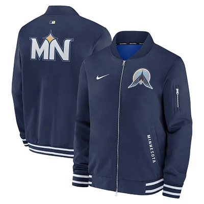 Men's Nike Navy Minnesota Twins Authentic Collection City Connect Full-Zip Bomber Jacket
