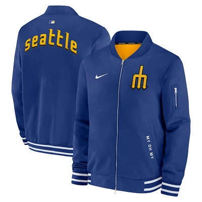 Men's Nike Royal Seattle Mariners Authentic Collection City Connect Full-Zip Bomber Jacket