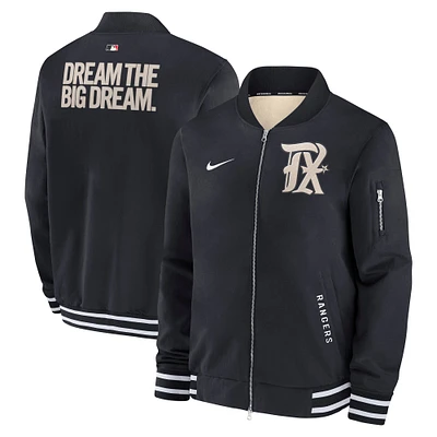 Men's Nike Black Texas Rangers Authentic Collection City Connect Full-Zip Bomber Jacket