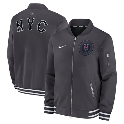 Men's Nike Anthracite New York Mets Authentic Collection City Connect Full-Zip Bomber Jacket