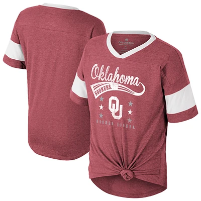 Girls Youth Colosseum Crimson Oklahoma Sooners Frontier Tie Front T-Shirt
