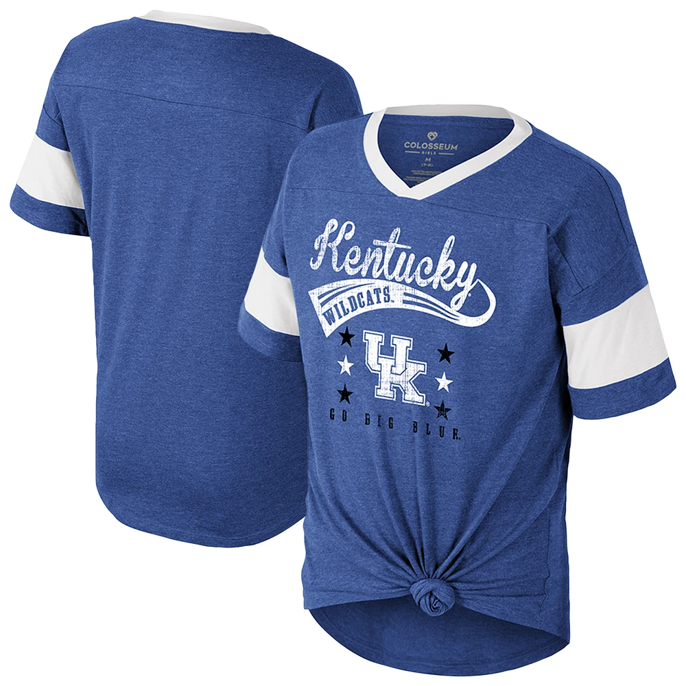 Girls Youth Colosseum Royal Kentucky Wildcats Frontier Tie Front T-Shirt