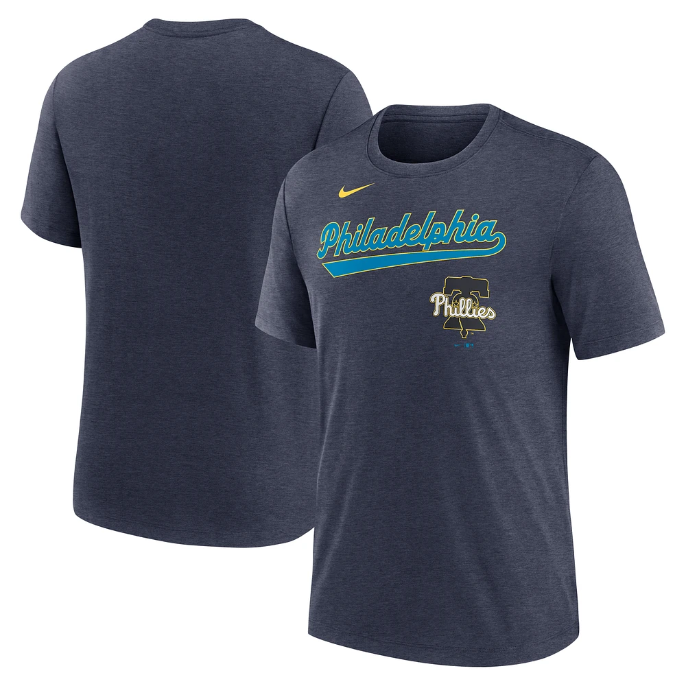 Men's Nike Heather Navy Philadelphia Phillies City Connect Performance Tri-Blend T-Shirt