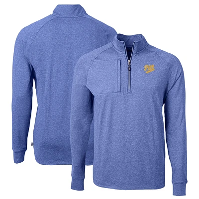 Men's Cutter & Buck Heather Royal Pitt Panthers Adapt Eco Knit Quarter-Zip Jacket