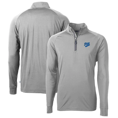 Men's Cutter & Buck Gray Pitt Panthers Adapt Eco Knit Stretch Recycled Raglan Quarter-Zip Jacket
