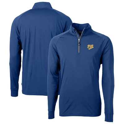 Men's Cutter & Buck Navy Pitt Panthers Adapt Eco Knit Stretch Recycled Raglan Quarter-Zip Jacket