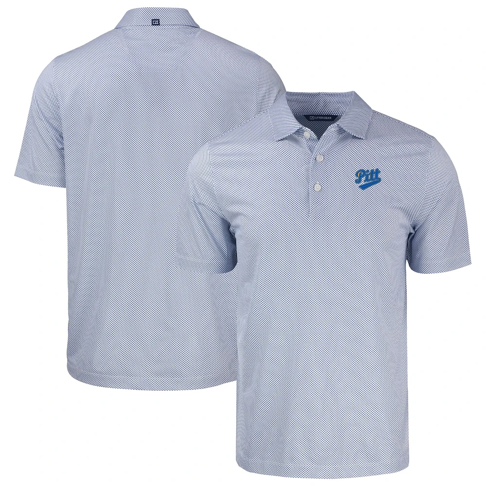 Men's Cutter & Buck White/Navy Pitt Panthers Pike Eco Symmetry Print Stretch Recycled Polo