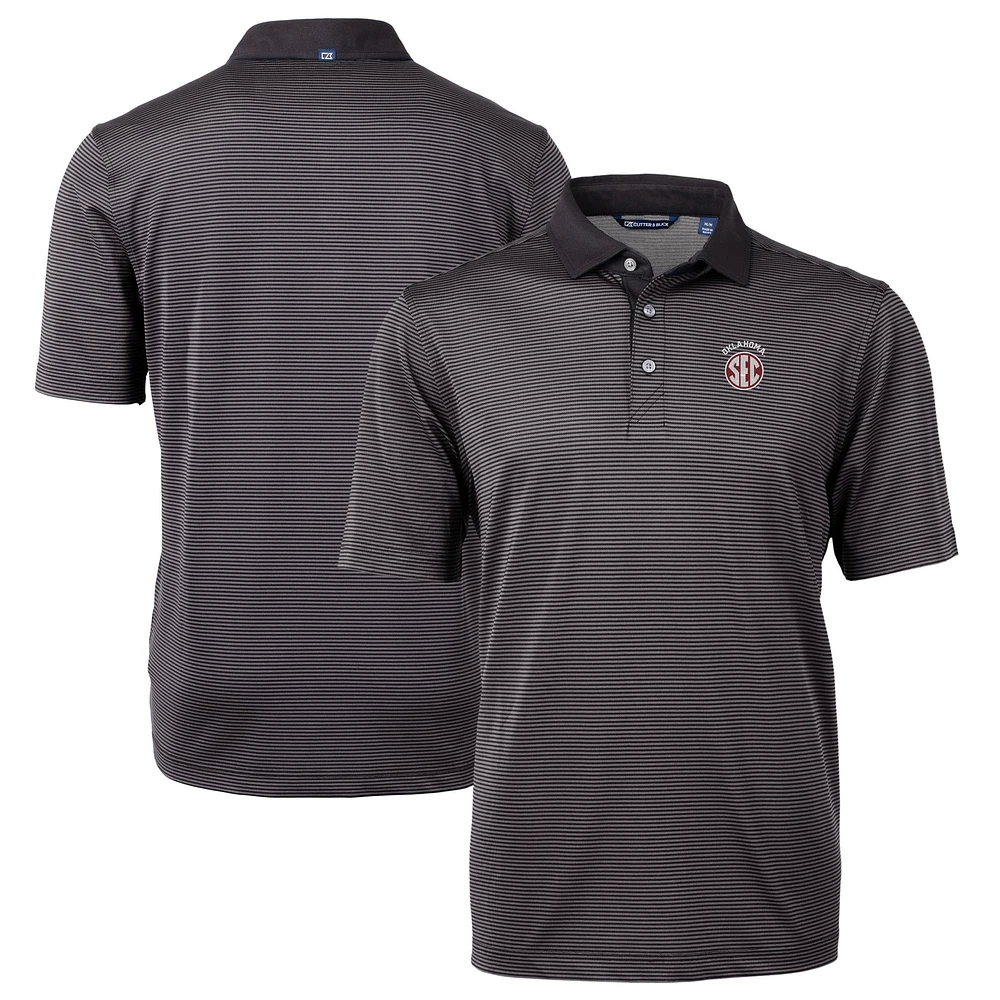 Men's Cutter & Buck Black/Gray Oklahoma Sooners SEC Virtue Eco Pique Micro Stripe Recycled Polo