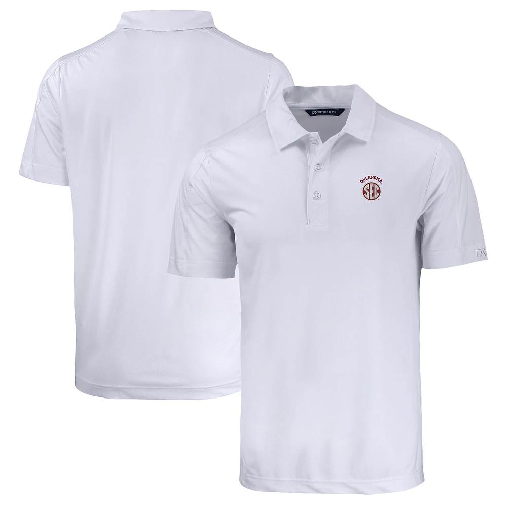 Men's Cutter & Buck White Oklahoma Sooners SEC Prospect Eco Textured Stretch Recycled Polo