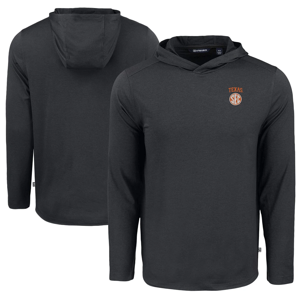 Men's Cutter & Buck Black Texas Longhorns SEC Coastline Epic Comfort Eco Recycled Long Sleeve Hoodie T-Shirt