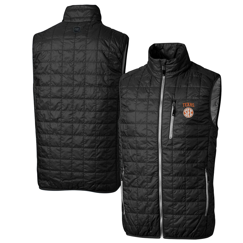 Men's Cutter & Buck Black Texas Longhorns SEC Rainier PrimaLoft Eco Insulated Full-Zip Puffer Vest