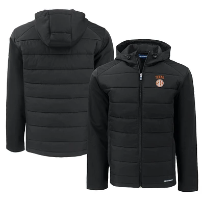Men's Cutter & Buck Black Texas Longhorns SEC Evoke Hybrid Eco Softshell Recycled Full-Zip Hoodie Jacket