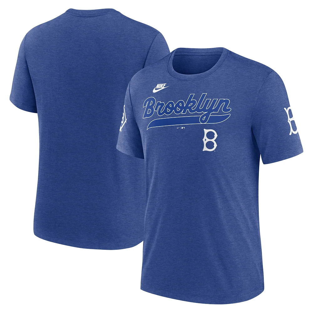 Men's Nike Heather Royal Brooklyn Dodgers Cooperstown Collection Eras Tri-Blend T-Shirt