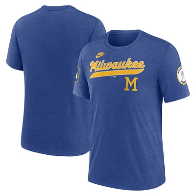 Men's Nike Heather Royal Milwaukee Brewers Cooperstown Collection Eras Tri-Blend T-Shirt