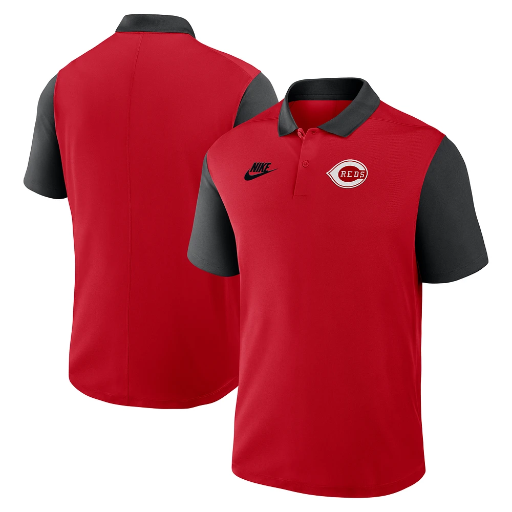 Men's Nike Red/Black Cincinnati Reds Cooperstown Collection Color-Block Victory Dri-FIT Polo